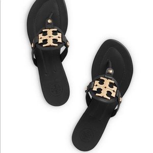 Tory Burch Miller 2 Logo Metal Sandals - Size 7